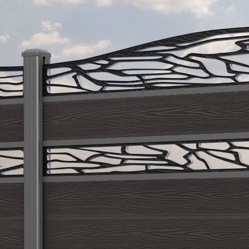 Classic Shatter Curved Top Split Screen Fence Panel - Dark Oak - with our aluminium posts