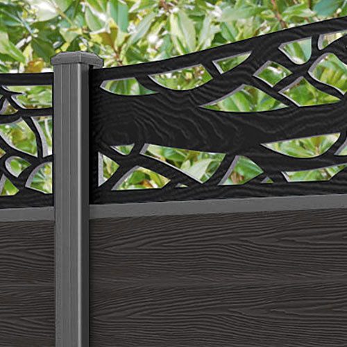 Classic Twilight Curved Top Fence Panel - Dark Oak - with our aluminium posts
