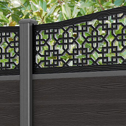 Classic Zaria Curved Top Fence Panel - Dark Oak - with our aluminium posts