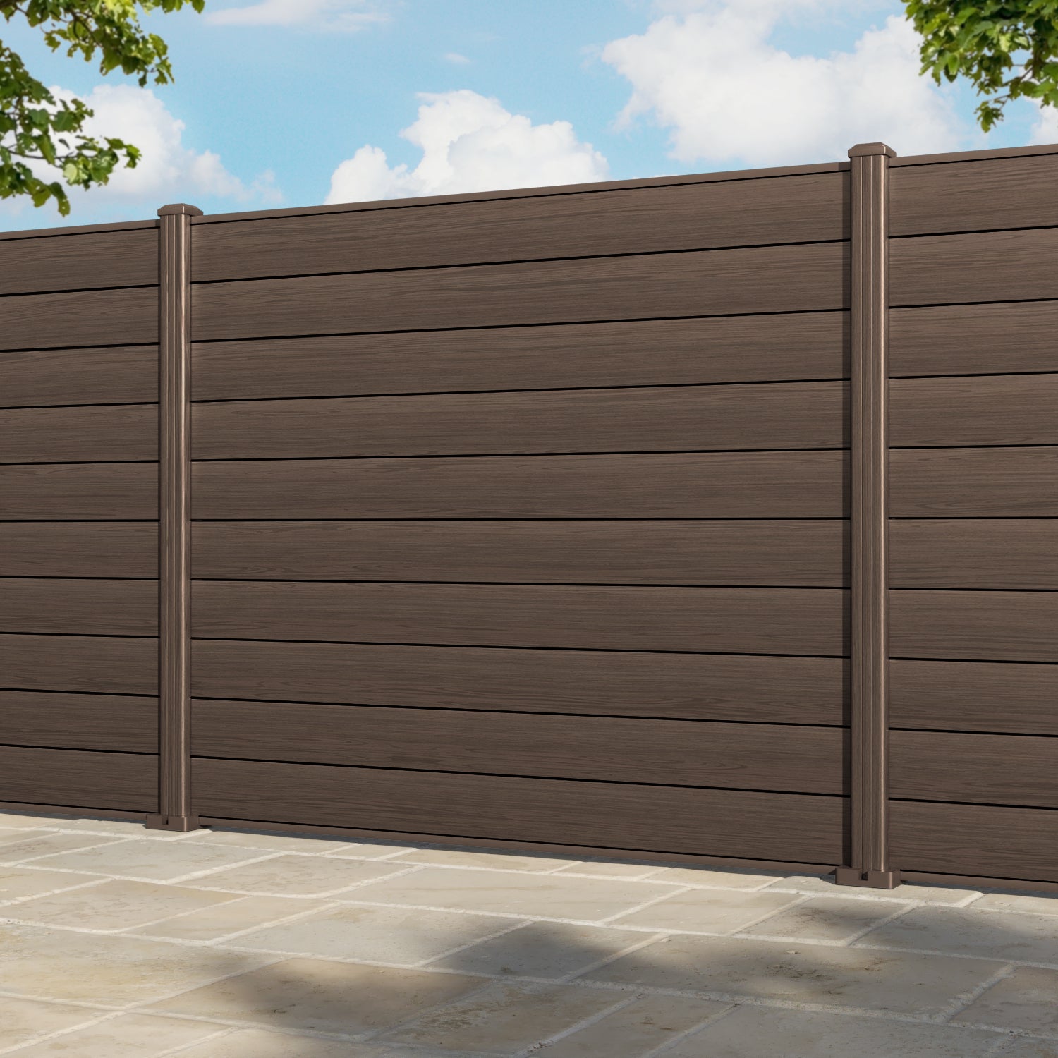 Gate Matching Aluminium Fence Panel - Dark Oak - with our aluminium posts
