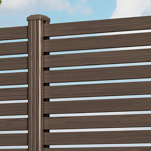 Aria Aluminium Fence Panel - Dark Oak - with our aluminium posts