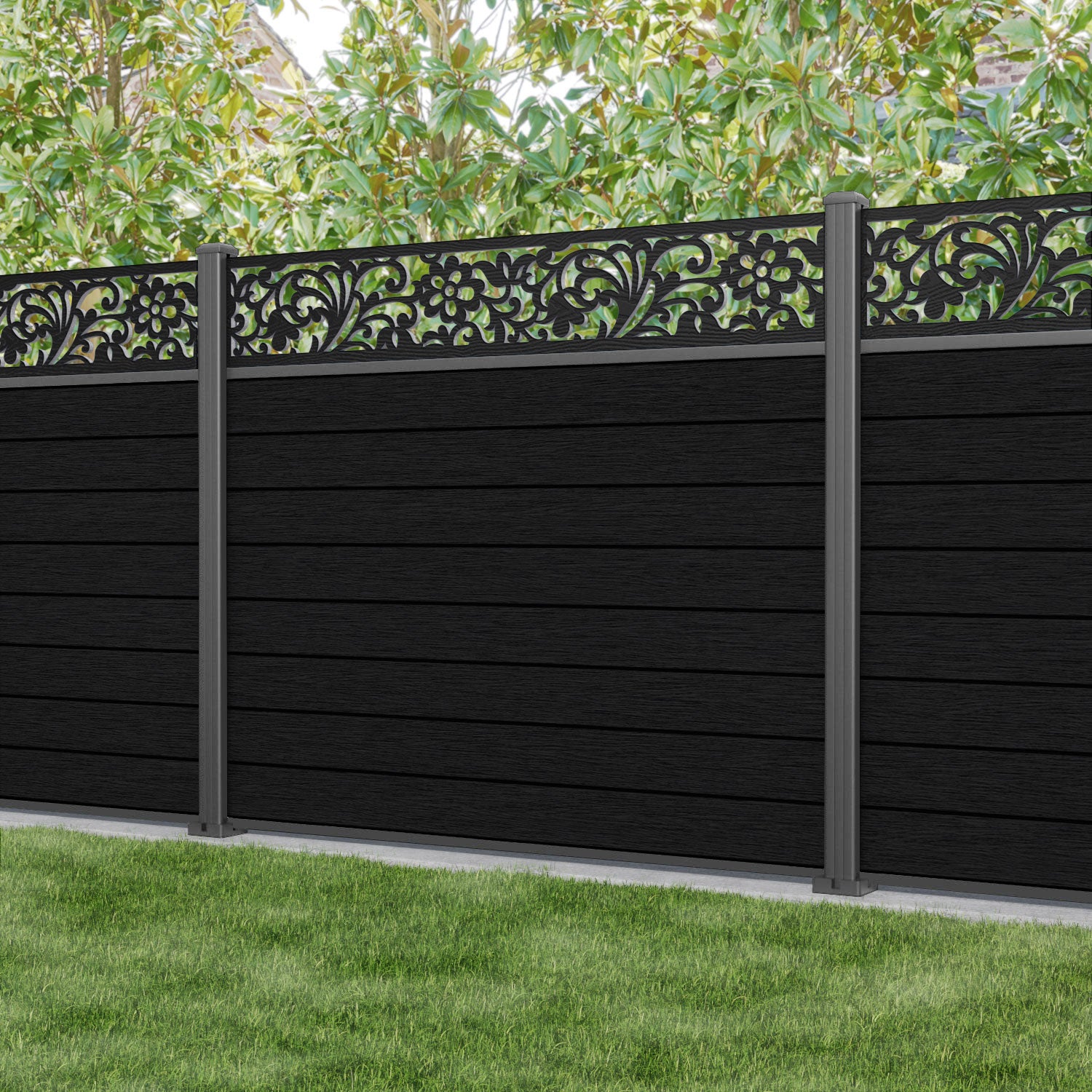 Fusion Eden Fence Panel - Black - with our aluminium posts