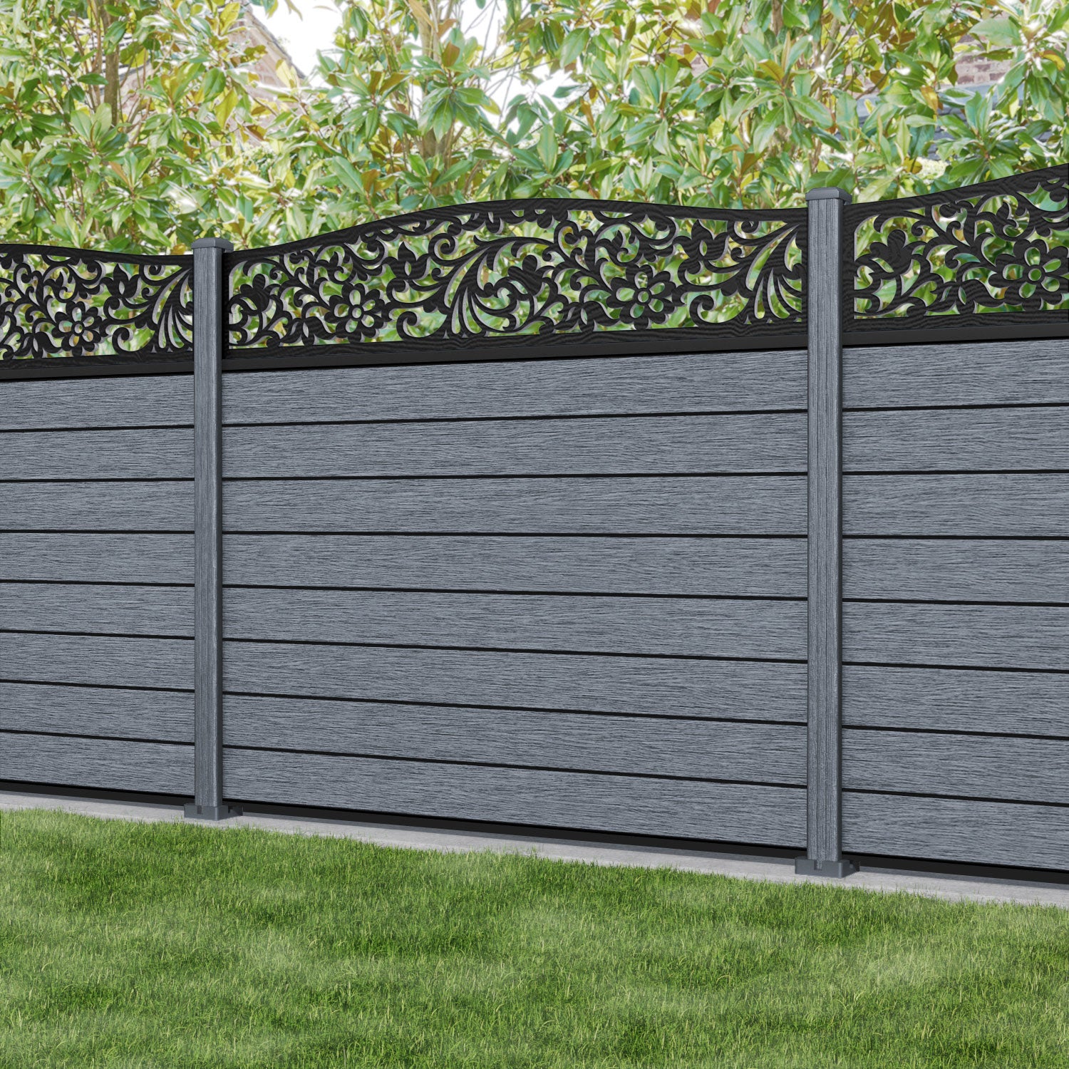 Fusion Eden Curved Top Fence Panel - Anthracite - with our composite posts