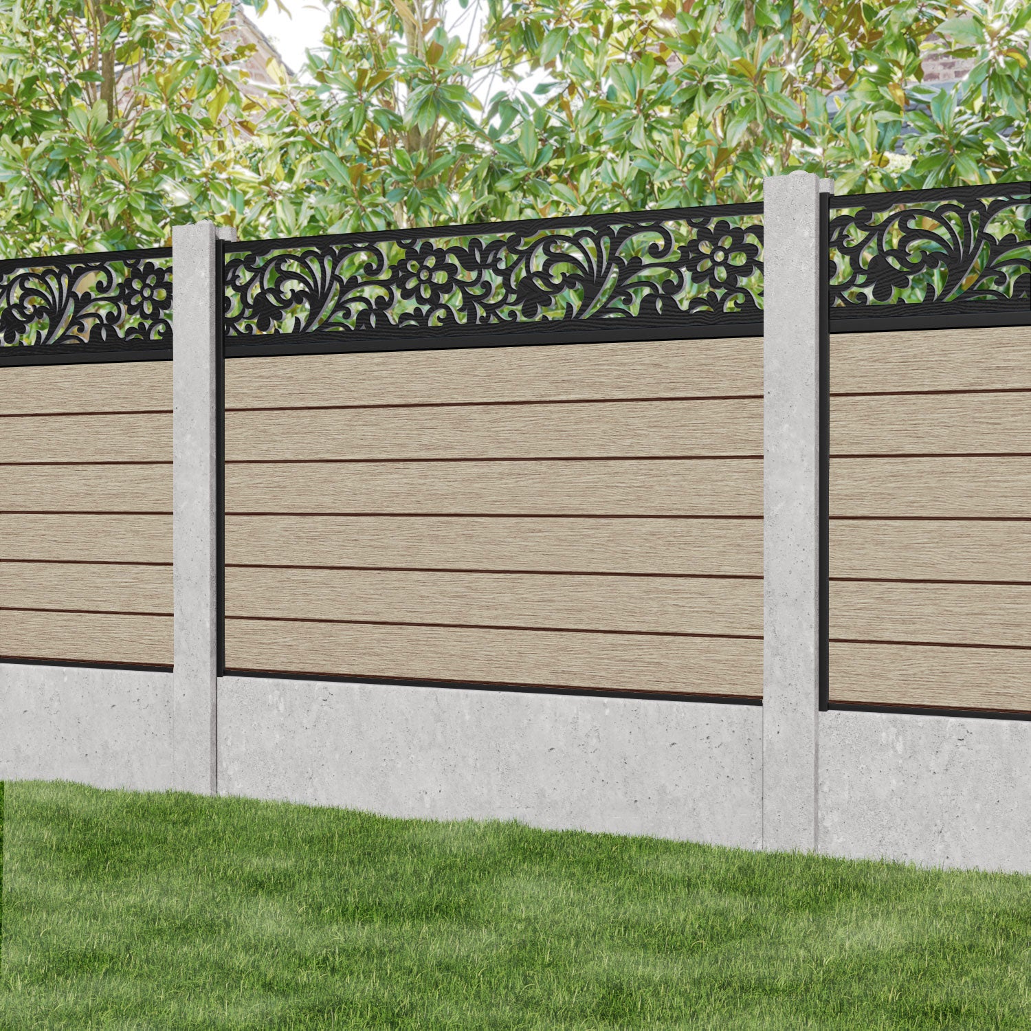 Fusion Eden Fence Panel - Light Oak - for existing concrete posts