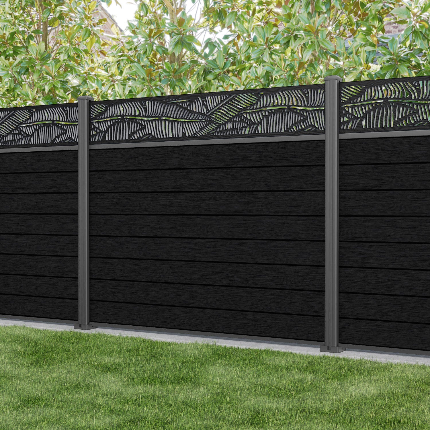 Fusion Feather Fence Panel - Black - with our aluminium posts