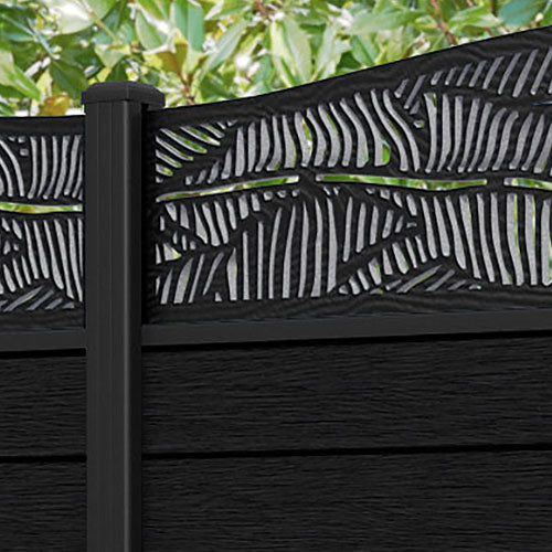 Fusion Feather Curved Top Fence Panel - Black - with our aluminium posts