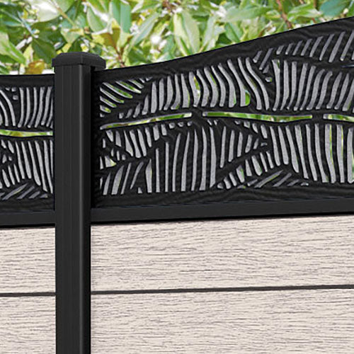 Fusion Feather Curved Top Fence Panel - Mid Stone - with our aluminium posts
