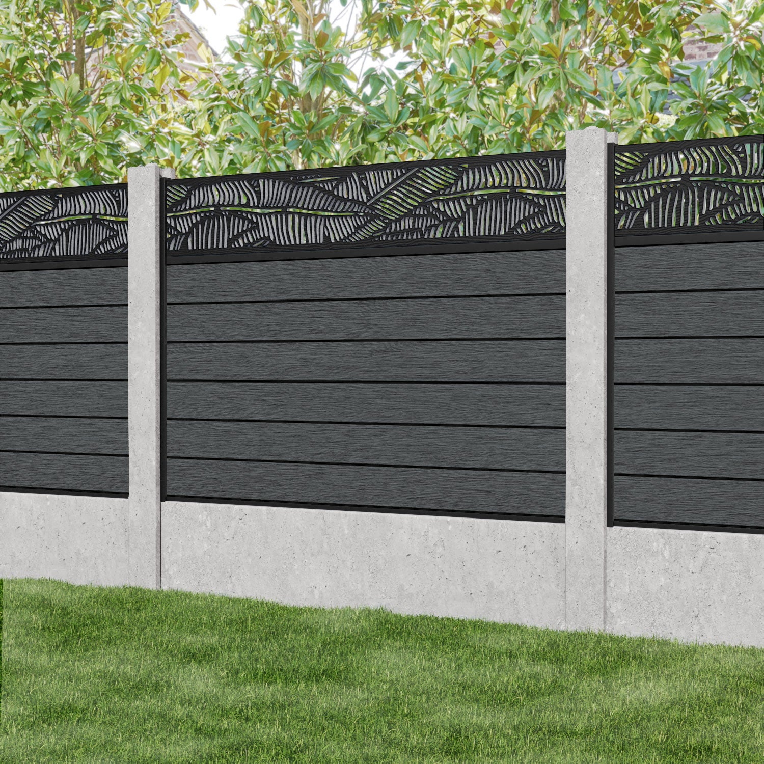 Fusion Feather Fence Panel - Dark Grey - for existing concrete posts