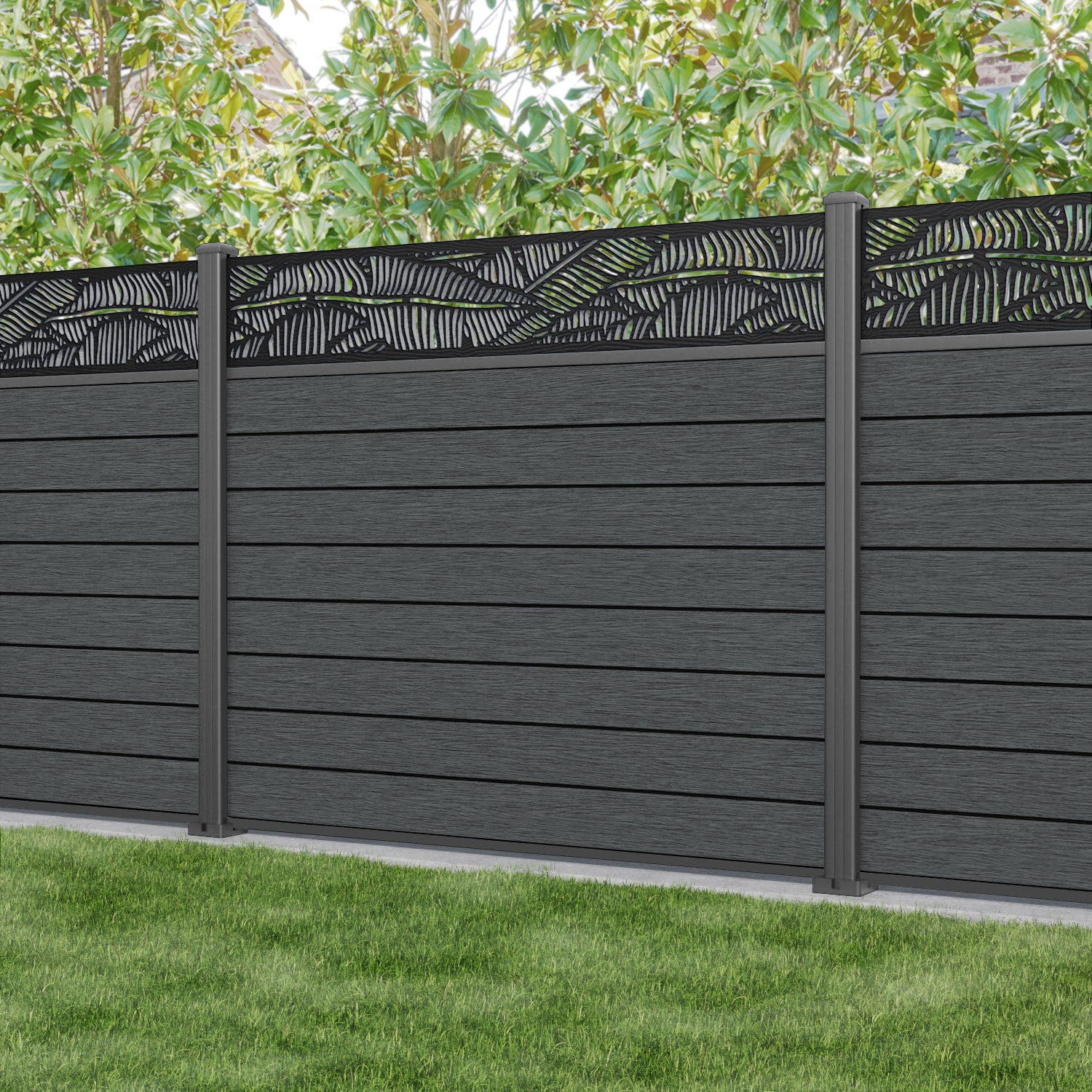 Fusion Feather Fence Panel - Dark Grey - with our aluminium posts