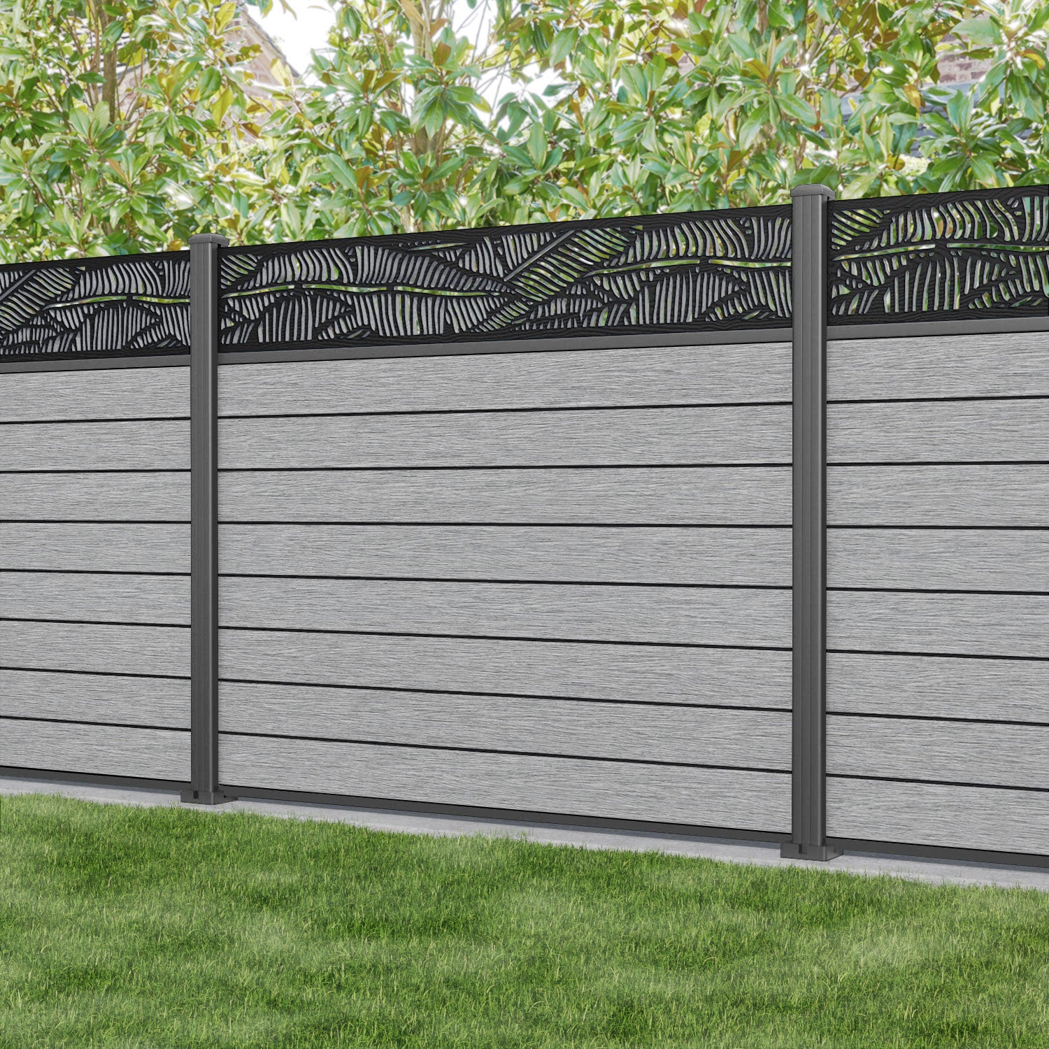Fusion Feather Fence Panel - Light Grey - with our aluminium posts