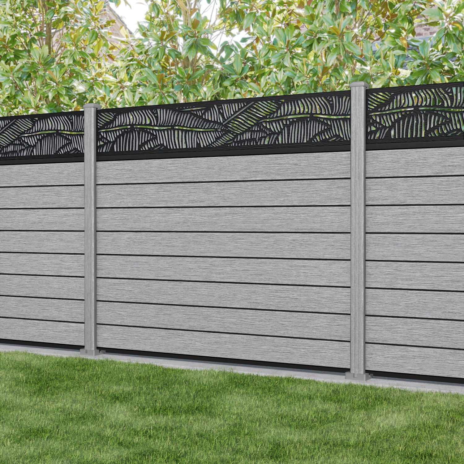 Fusion Feather Fence Panel - Light Grey - with our composite posts