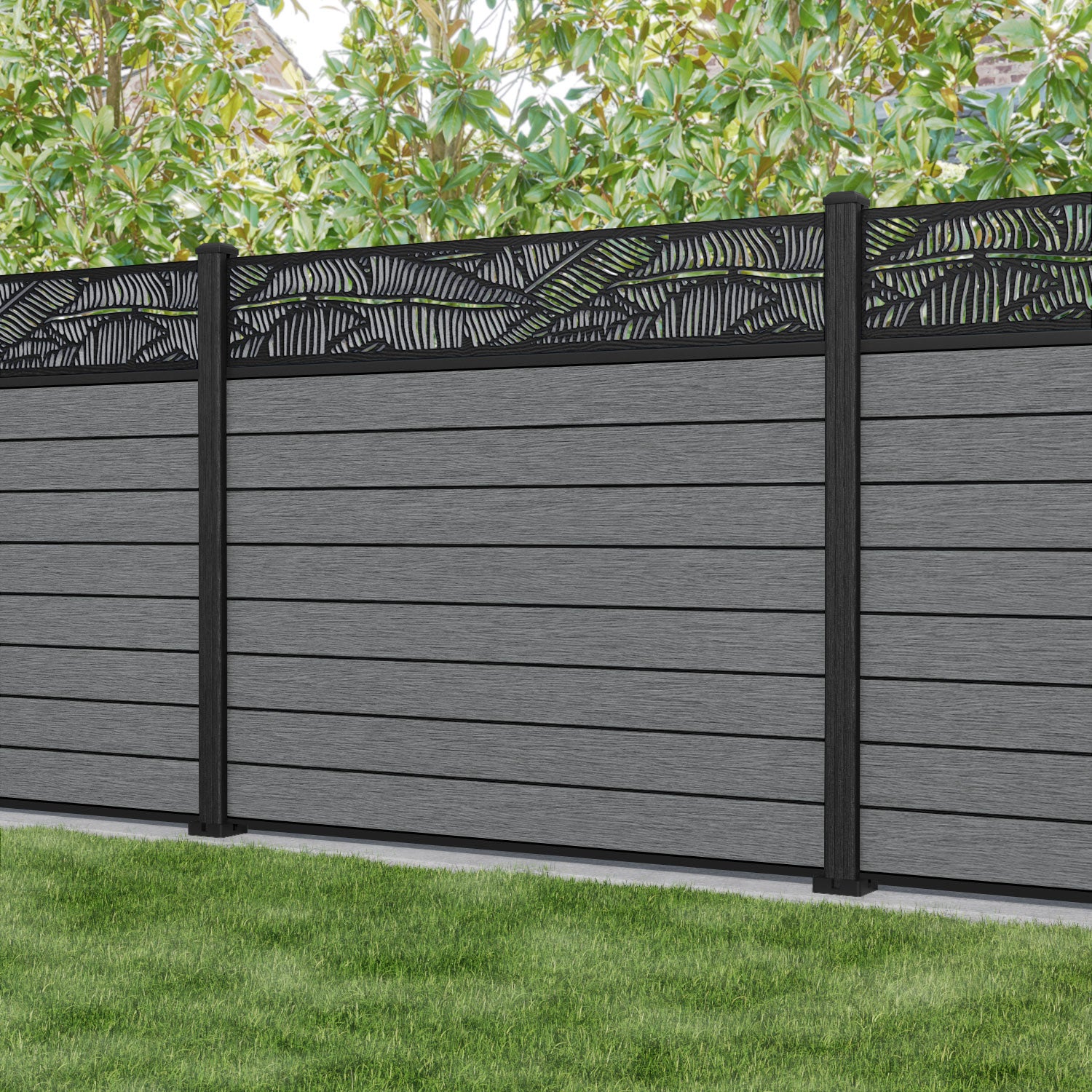 Fusion Feather Fence Panel - Mid Grey - with our composite posts