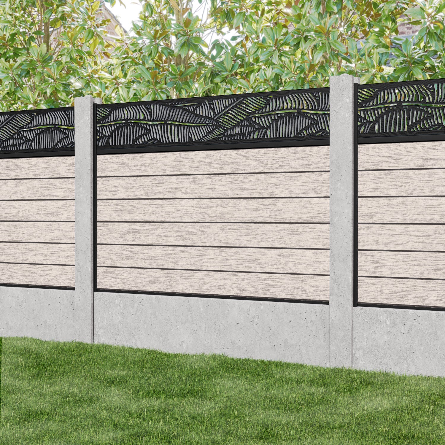 Fusion Feather Fence Panel - Mid Stone - for existing concrete posts