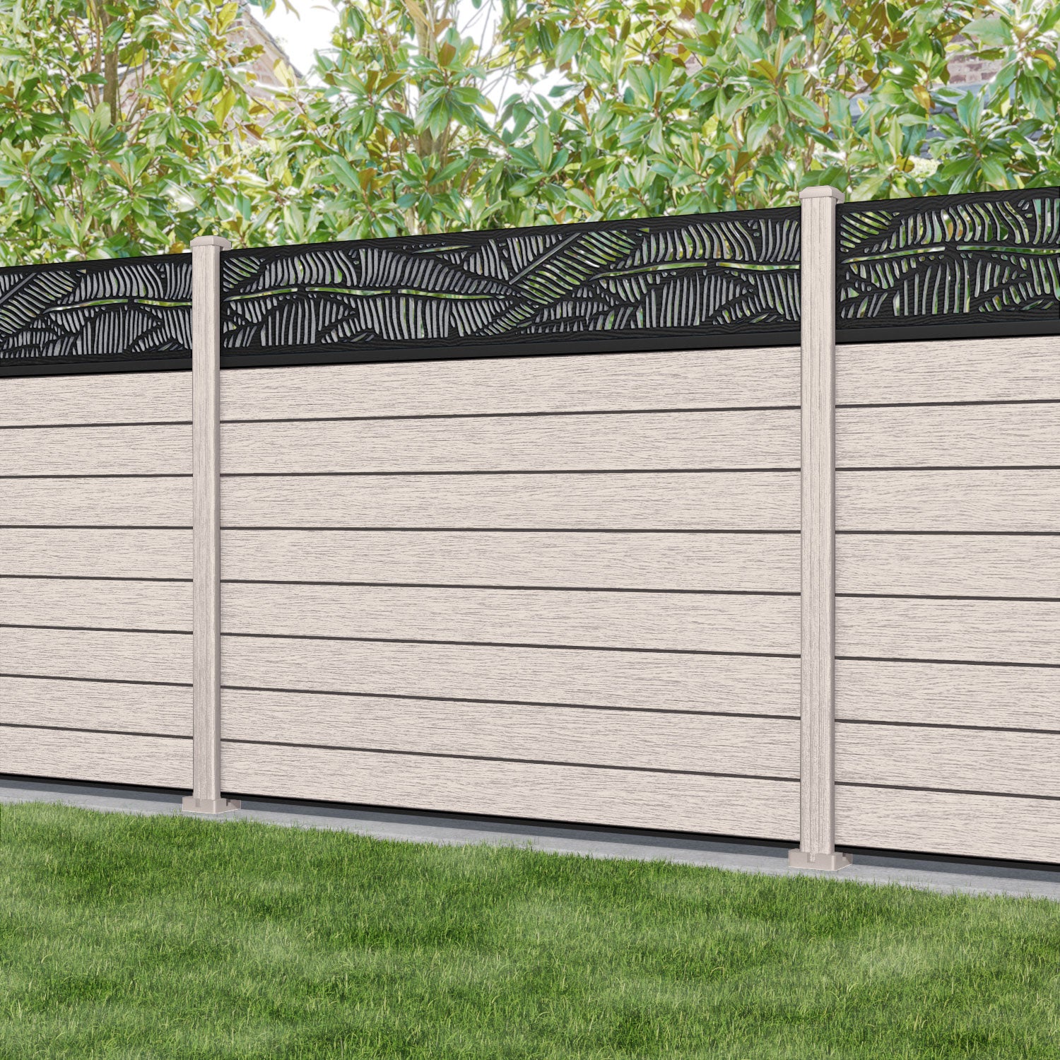 Fusion Feather Fence Panel - Mid Stone - with our composite posts
