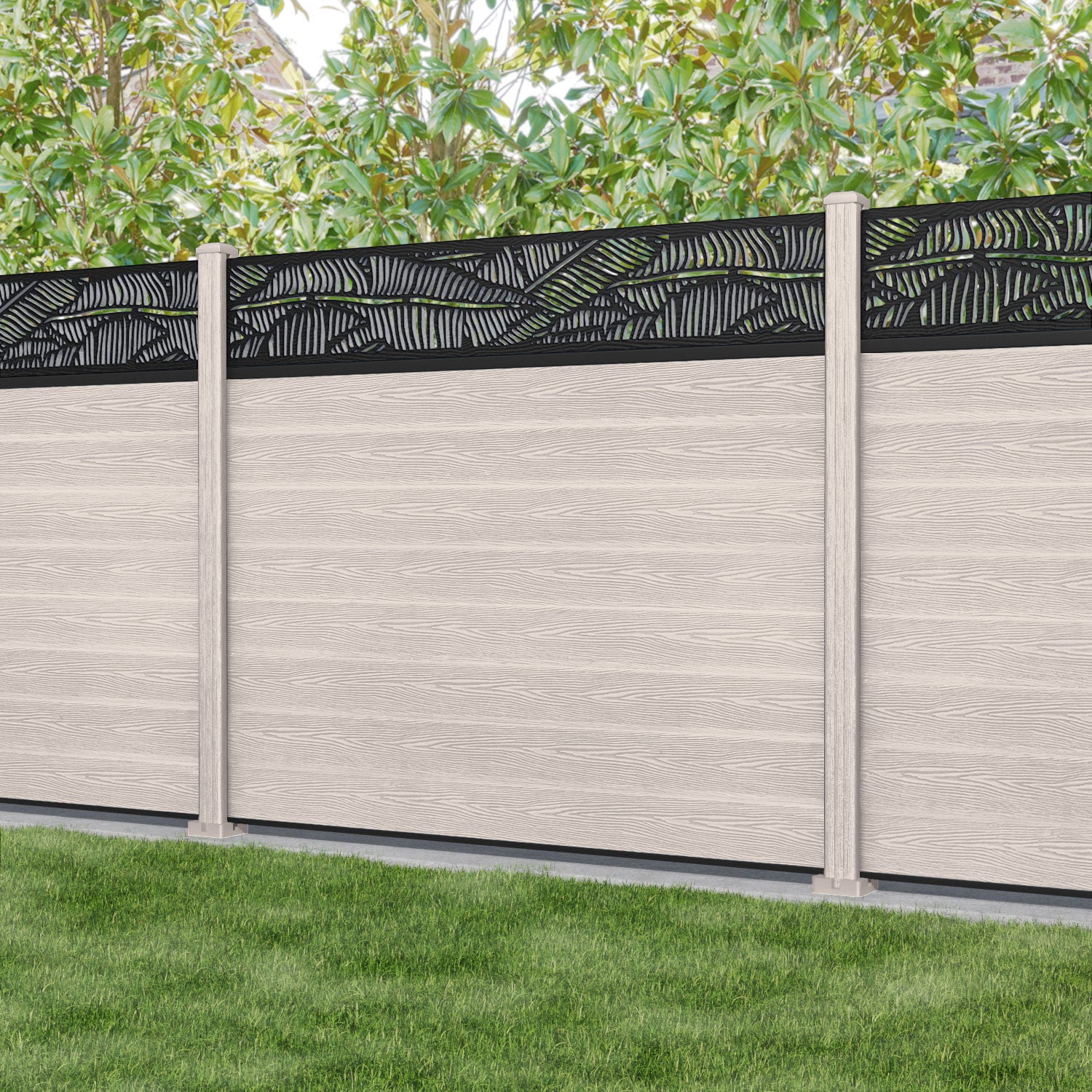 Classic Feather Fence Panel - Mid Stone - with our composite posts
