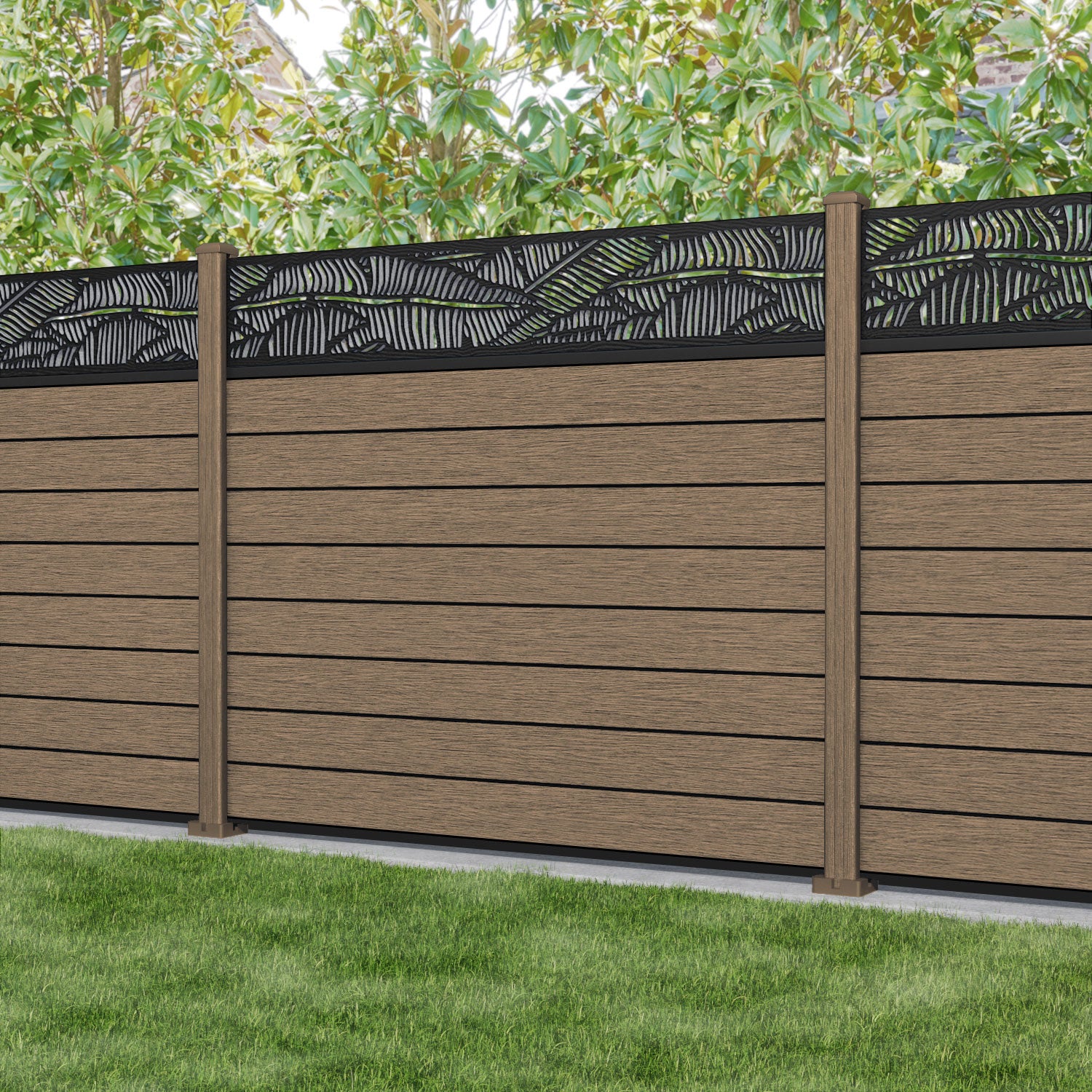Fusion Feather Fence Panel - Teak - with our composite posts