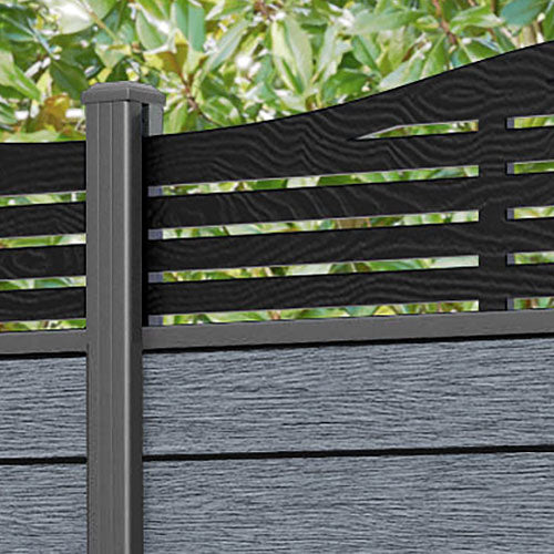 Fusion Aspen Curved Top Fence Panel - Anthracite - with our aluminium posts