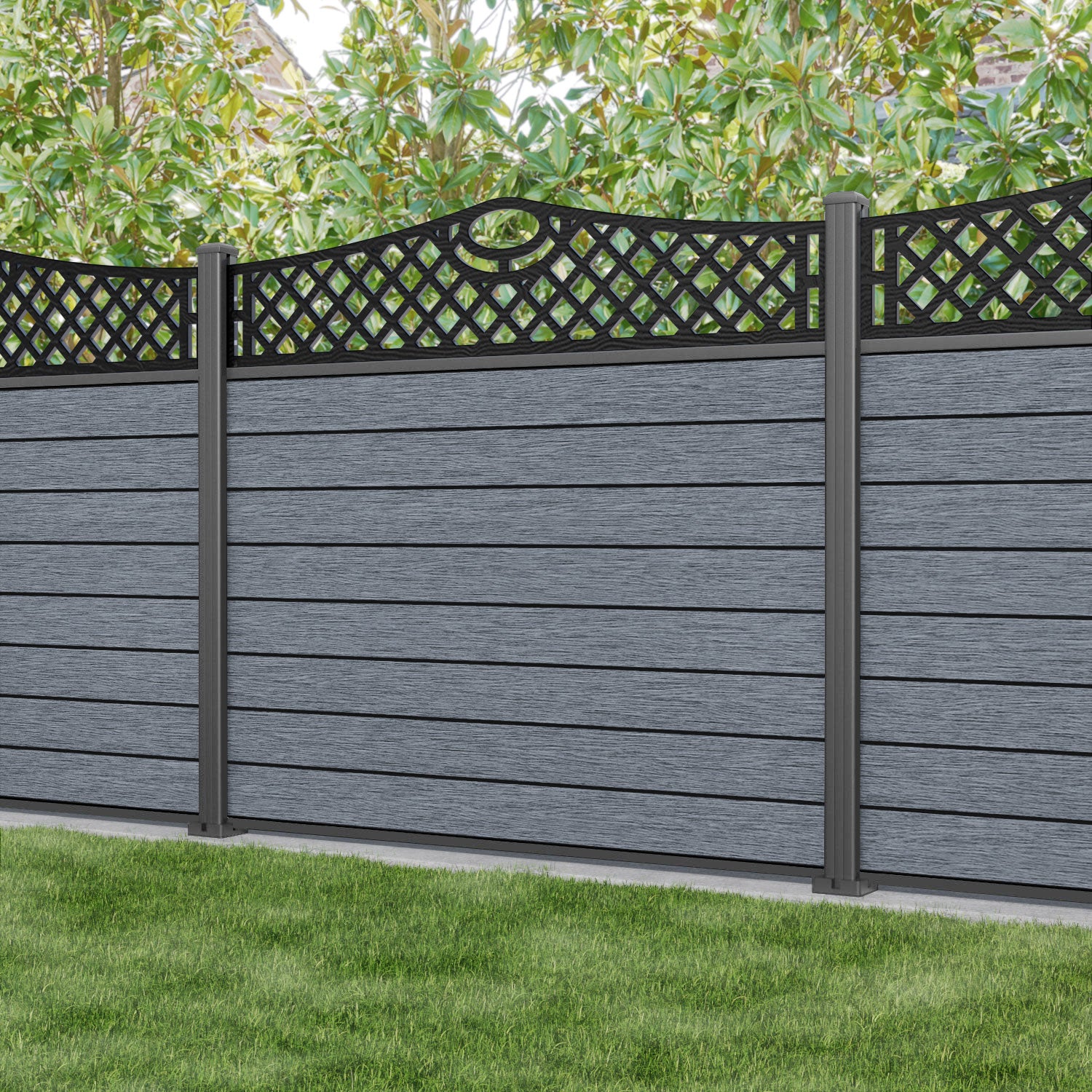 Fusion Oxford Curved Top Fence Panel - Anthracite - with our aluminium posts