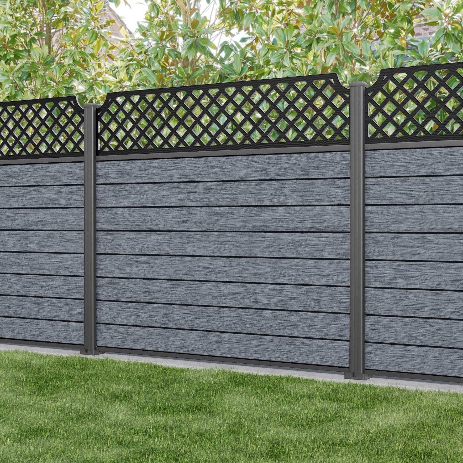 Fusion Regal Hive Fence Panel - Anthracite - with our aluminium posts