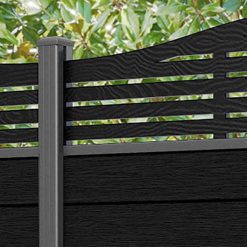 Fusion Aspen Curved Top Fence Panel - Black - with our aluminium posts