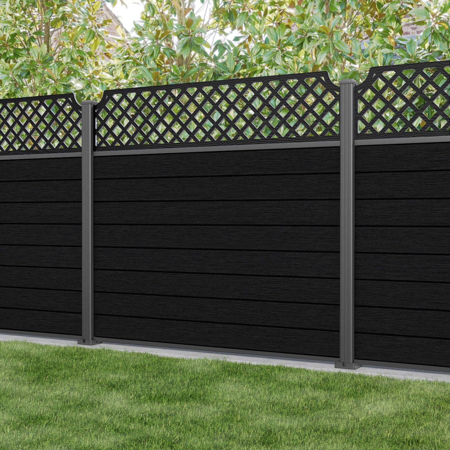 Fusion Regal Hive Fence Panel - Black - with our aluminium posts