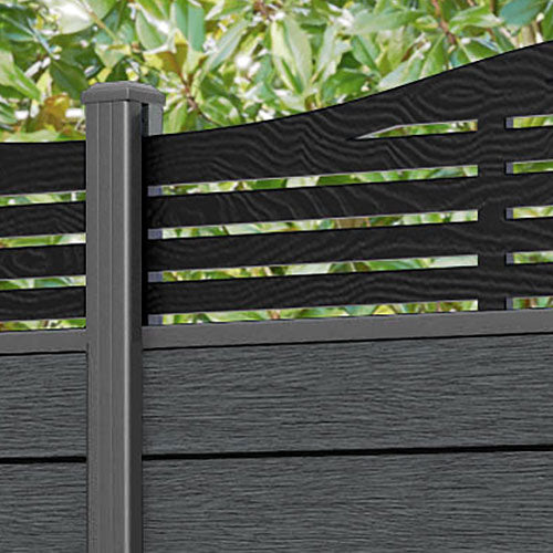 Fusion Aspen Curved Top Fence Panel - Dark Grey - with our aluminium posts
