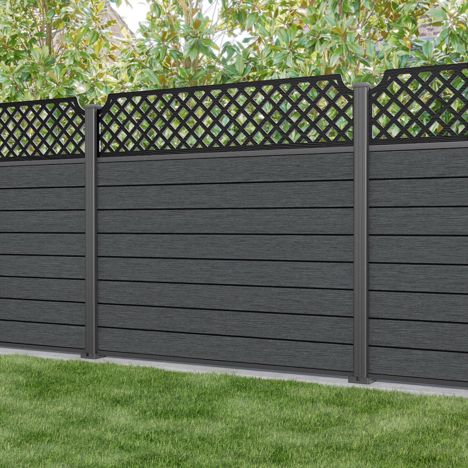 Fusion Regal Hive Fence Panel - Dark Grey - with our aluminium posts