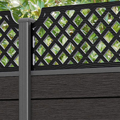 Fusion Regal Hive Fence Panel - Dark Oak - with our aluminium posts