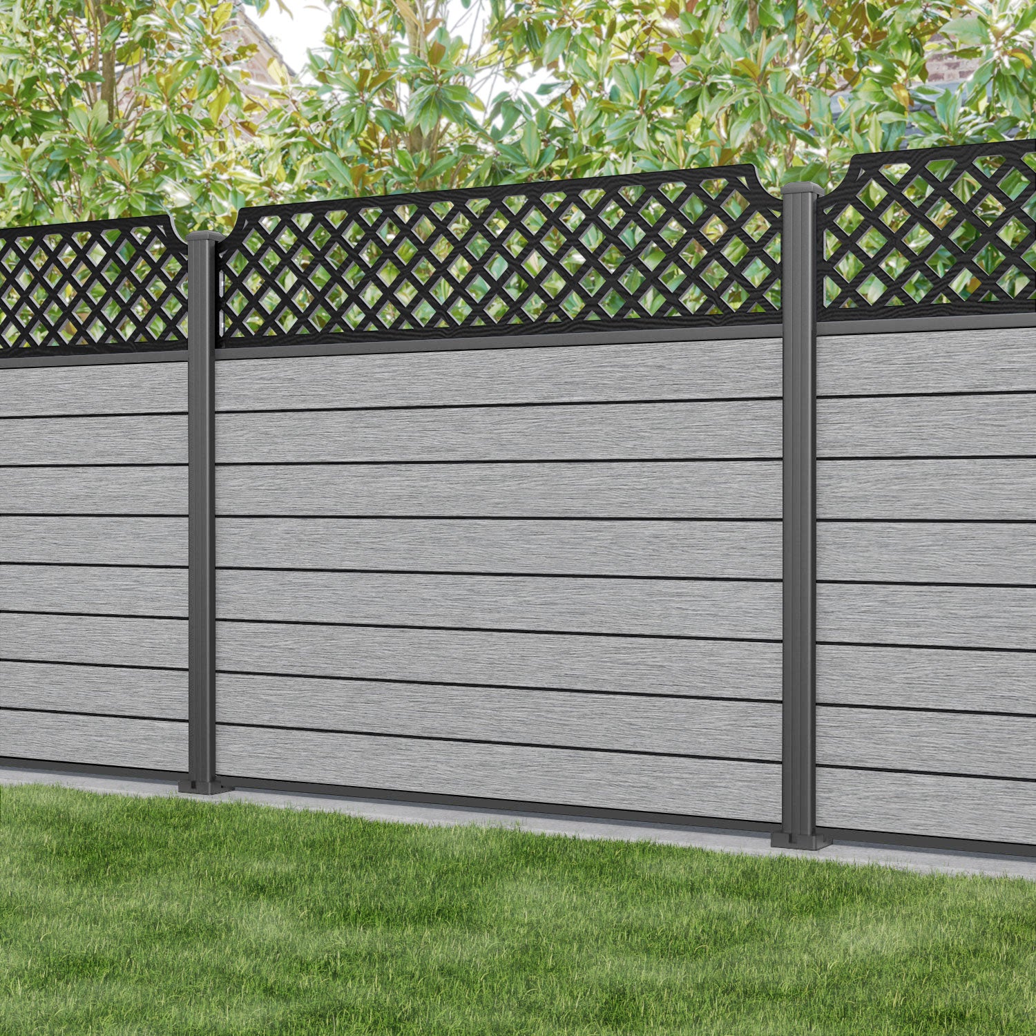 Fusion Regal Hive Fence Panel - Light Grey - with our aluminium posts