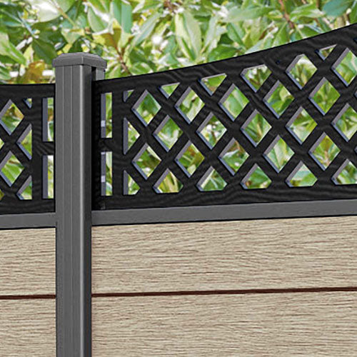 Fusion Oxford Curved Top Fence Panel - Light Oak - with our aluminium posts