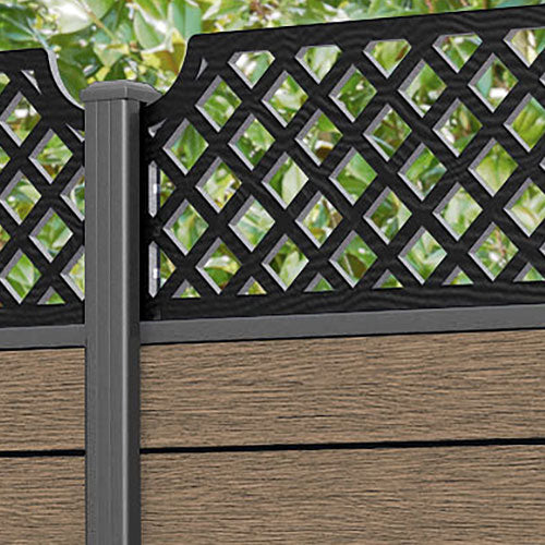 Fusion Regal Hive Fence Panel - Teak - with our aluminium posts