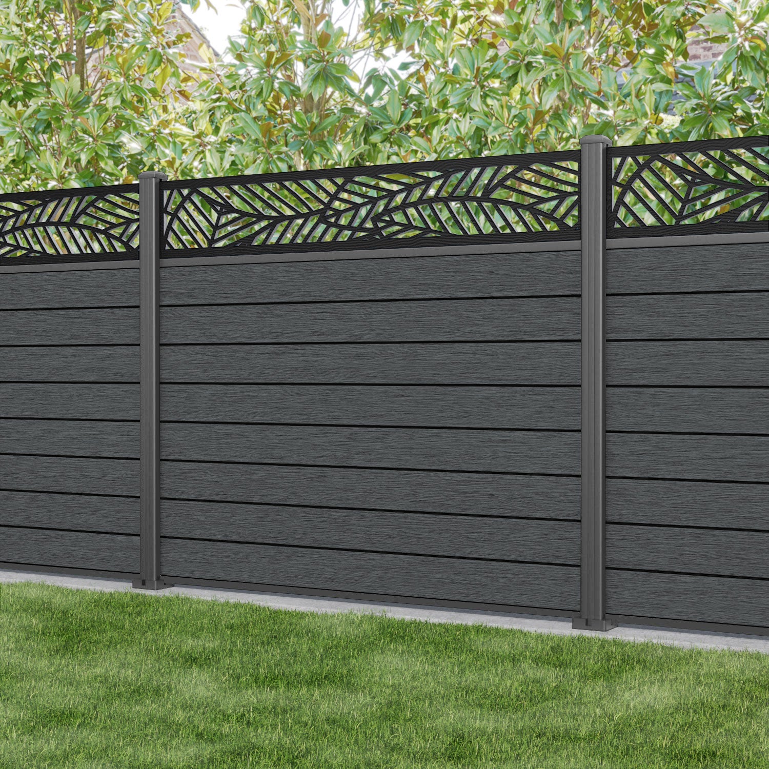 Fusion Habitat Fence Panel - Dark Grey - with our aluminium posts