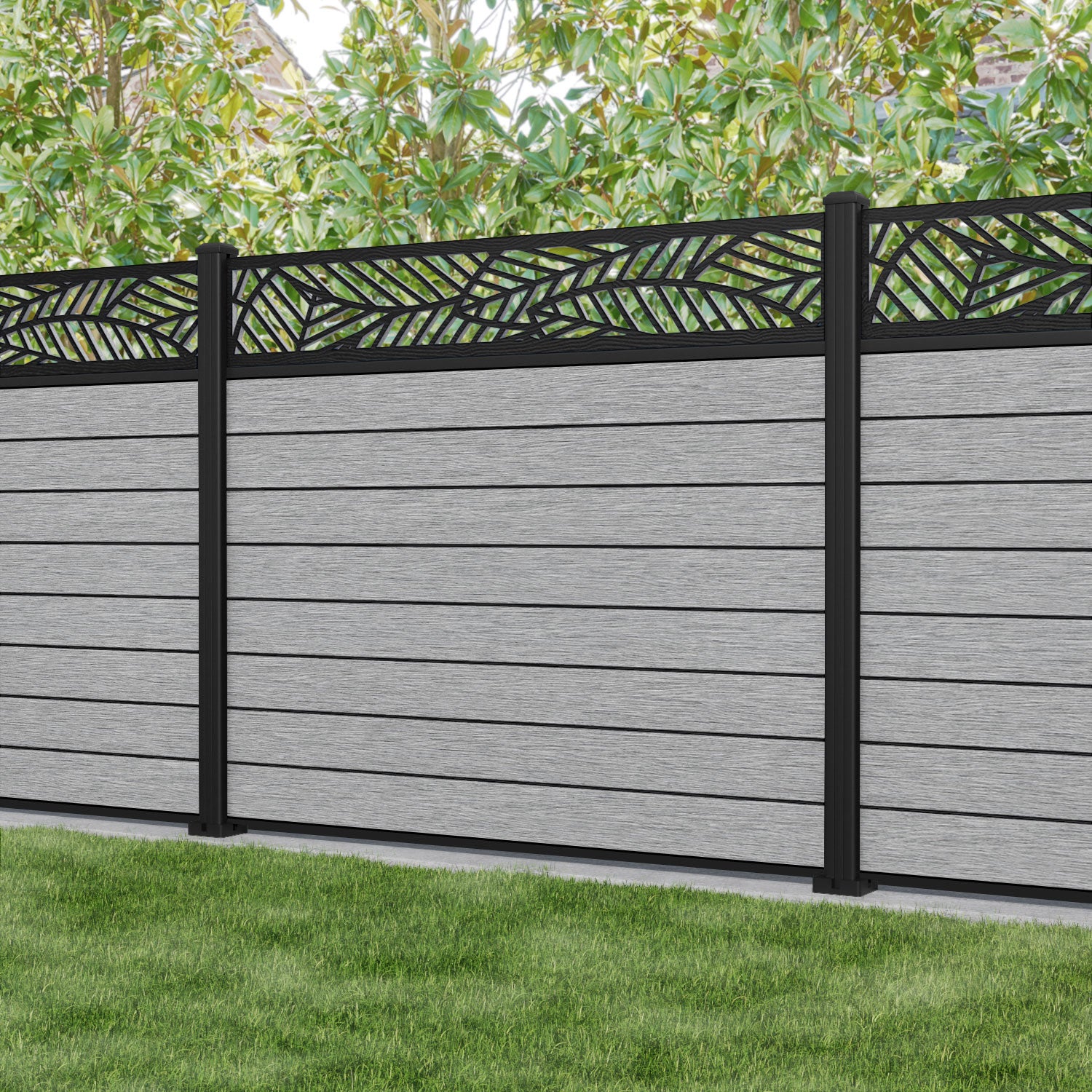 Fusion Habitat Fence Panel - Light Grey - with our aluminium posts