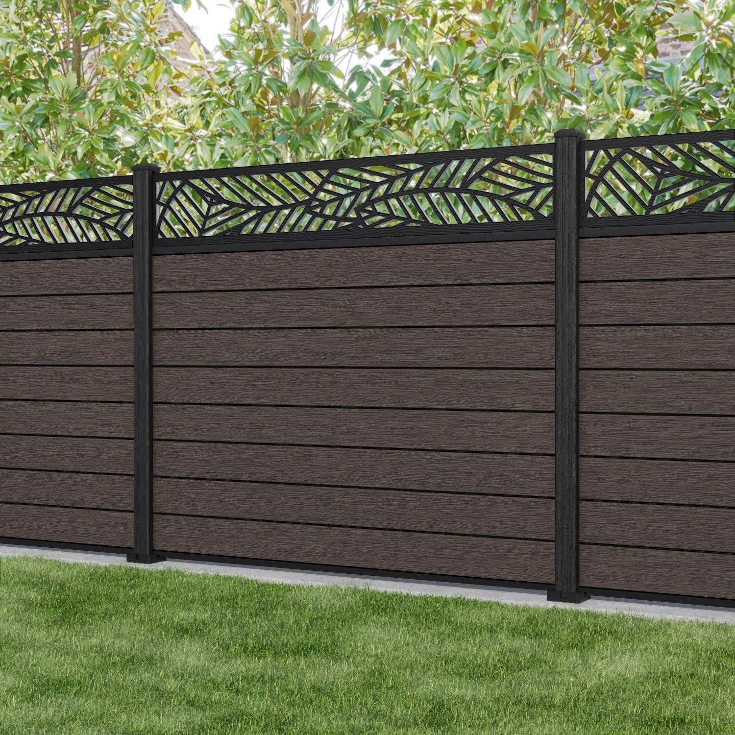 Fusion Habitat Fence Panel - Mid Brown - with our composite posts