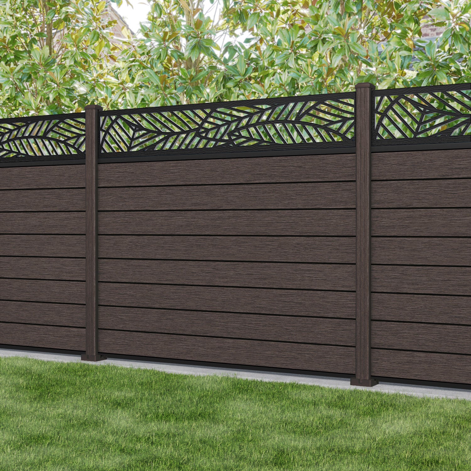 Fusion Habitat Fence Panel - Mid Brown - with our composite posts