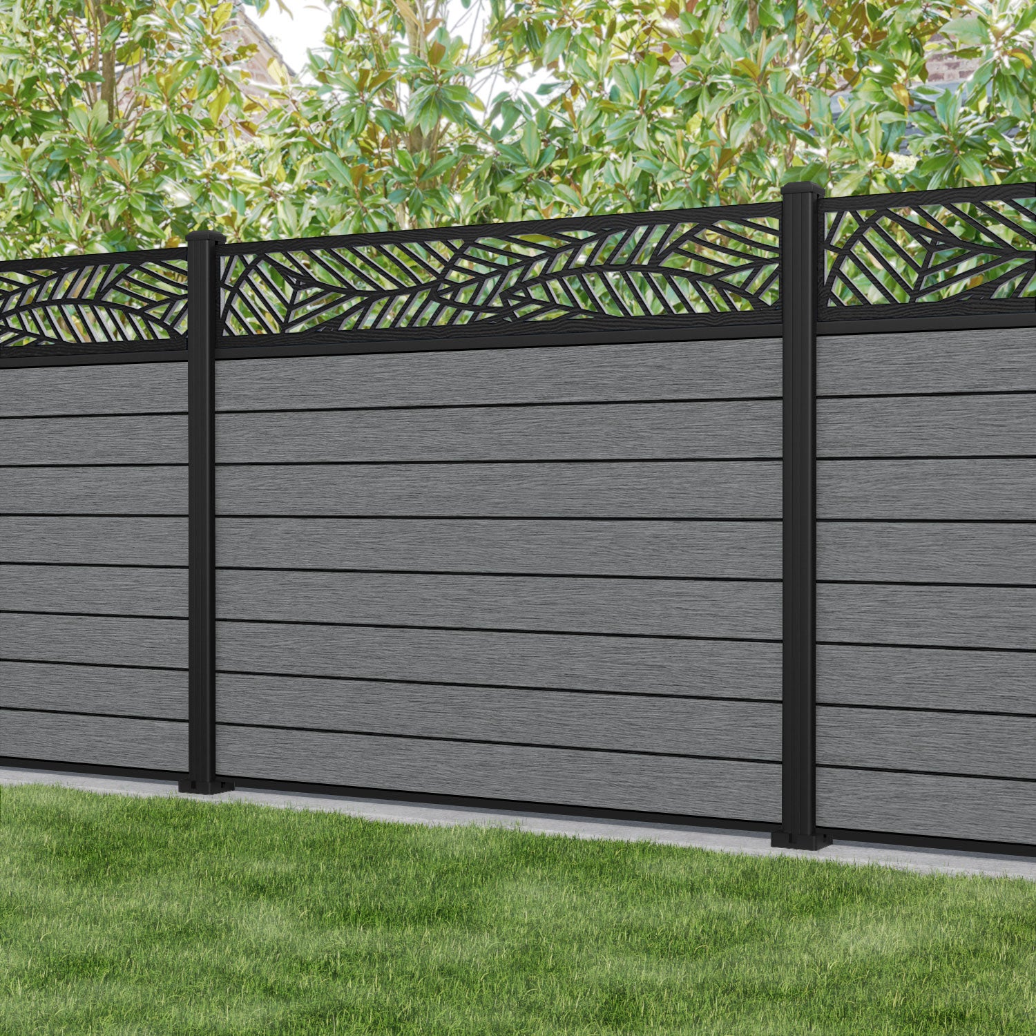 Fusion Habitat Fence Panel - Mid Grey - with our aluminium posts
