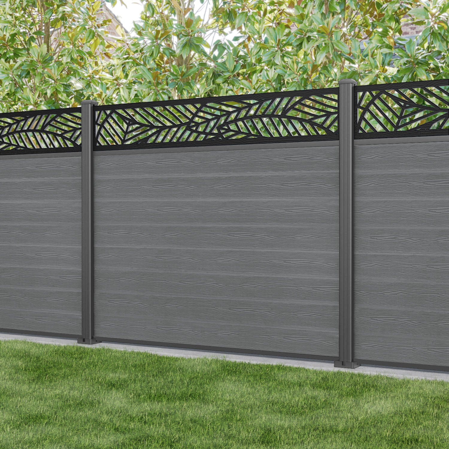 Classic Habitat Fence Panel - Mid Grey - with our aluminium posts