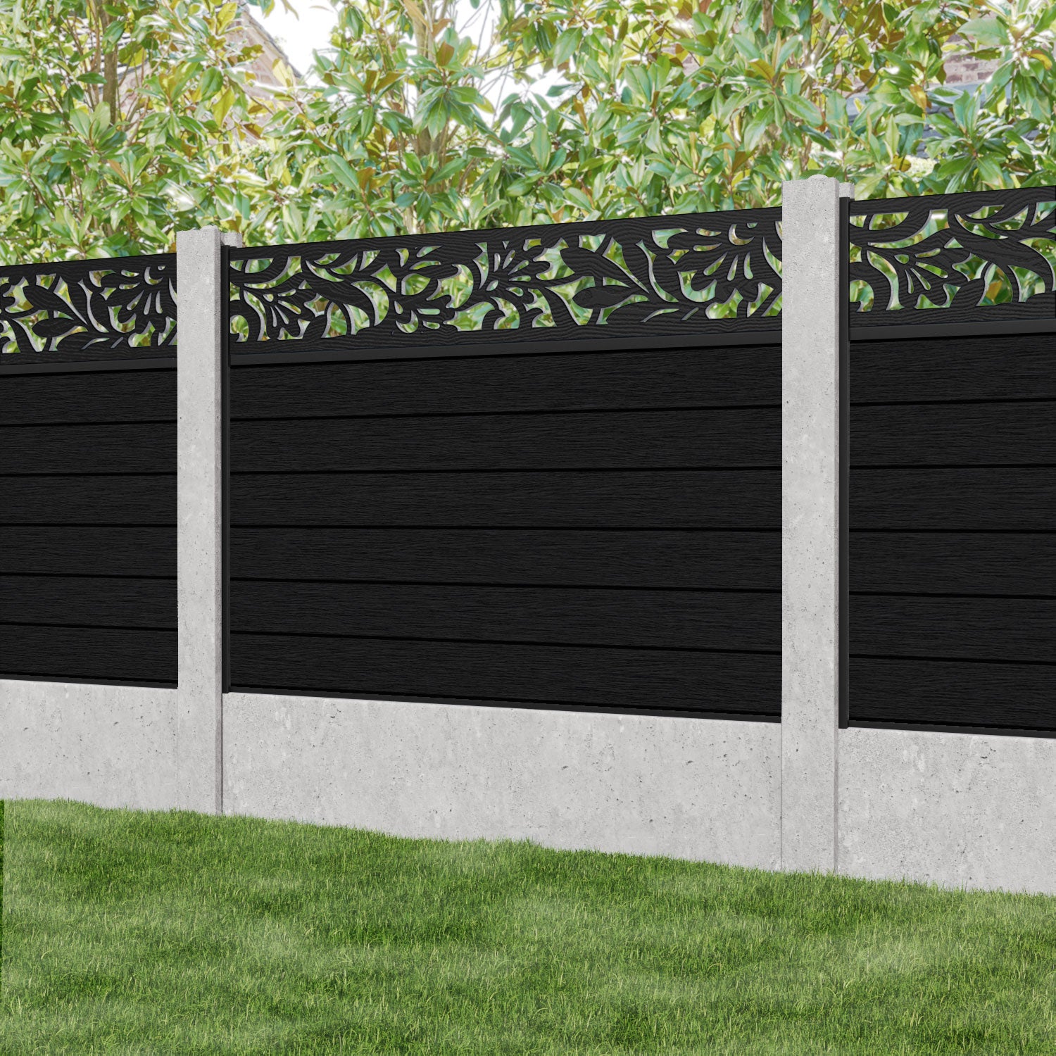 Fusion Heritage Fence Panel - Black - for existing concrete posts