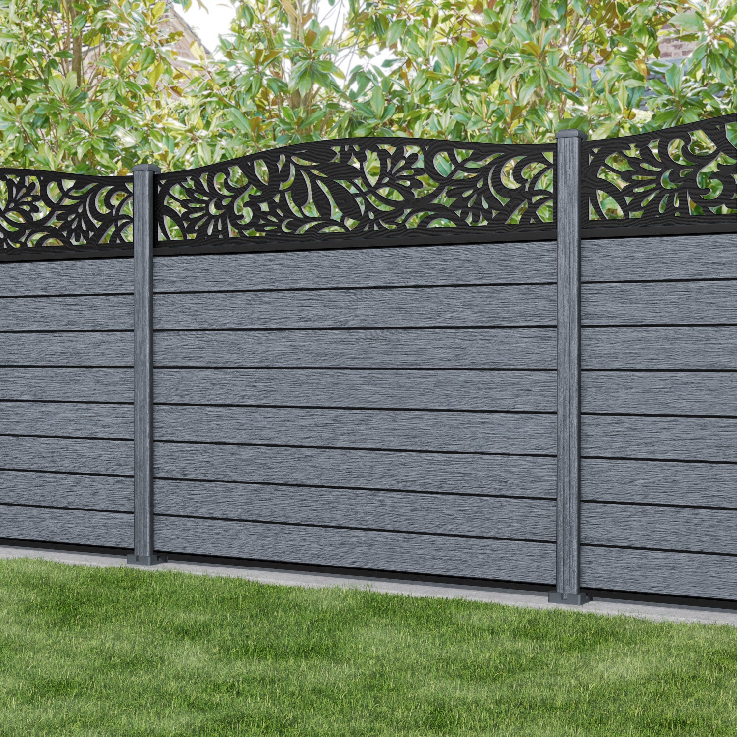 Fusion Heritage Curved Top Fence Panel - Anthracite - with our composite posts