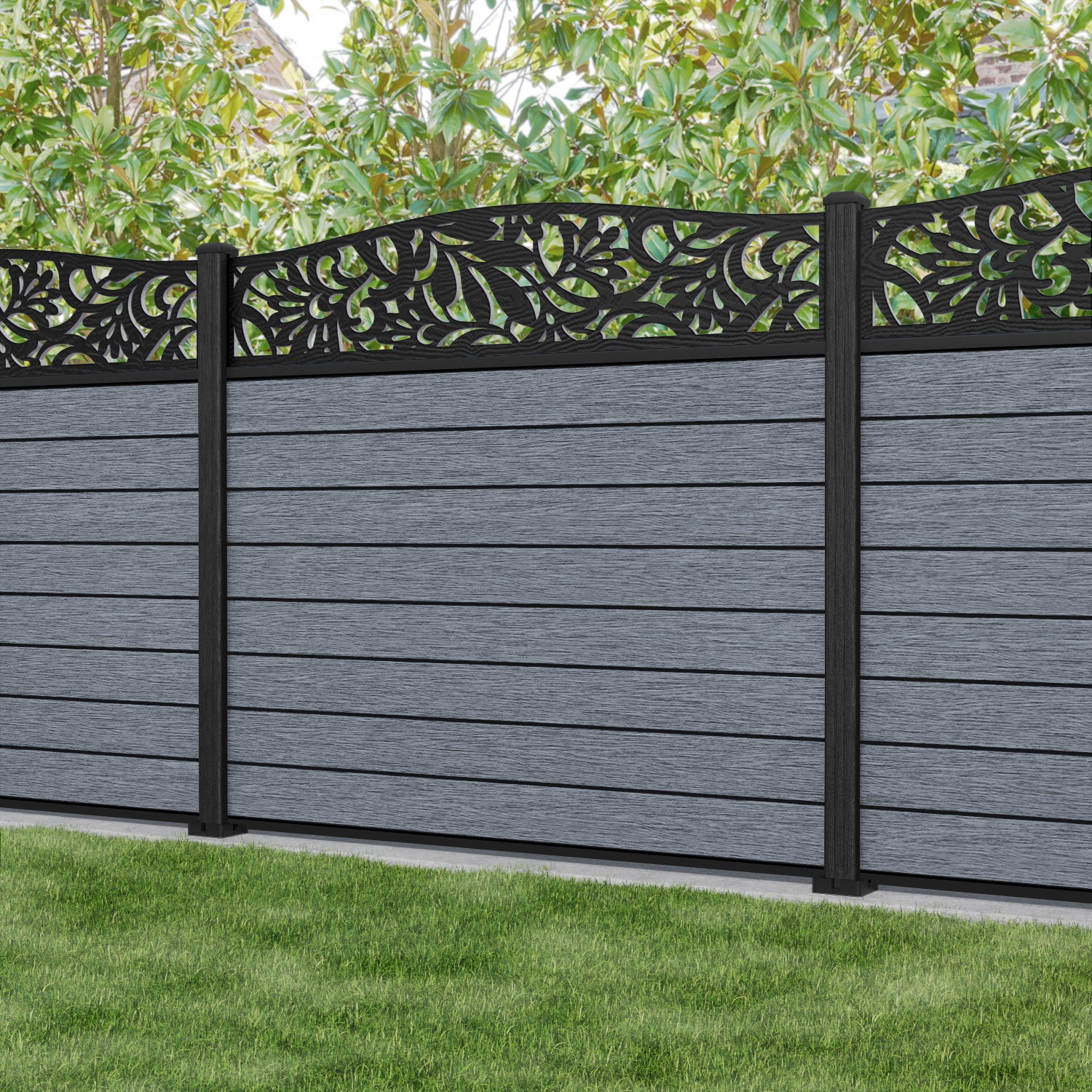 Fusion Heritage Curved Top Fence Panel - Anthracite - with our composite posts