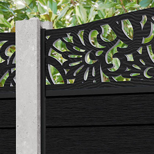 Fusion Heritage Curved Top Fence Panel - Black - for existing concrete posts