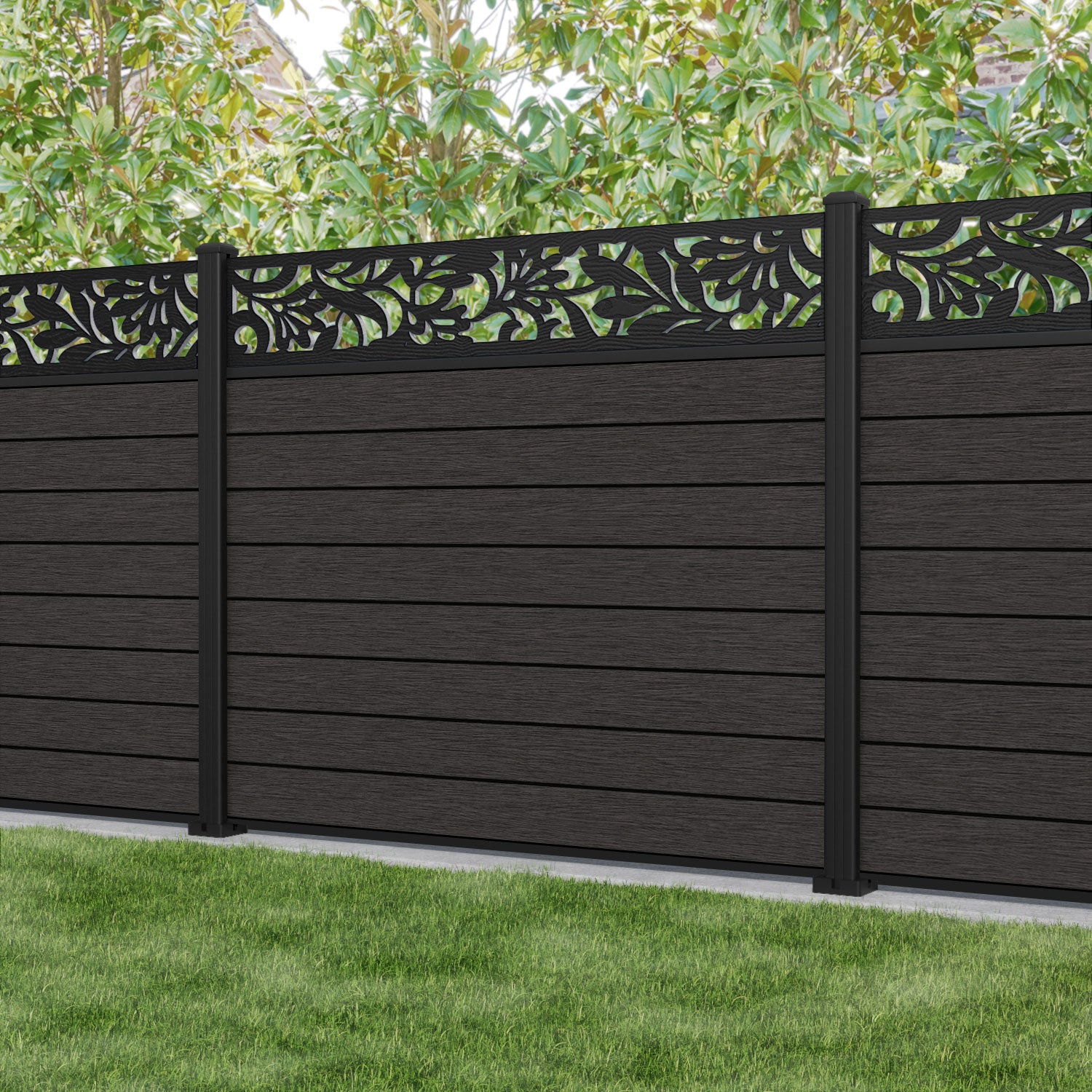 Fusion Heritage Fence Panel - Dark Oak - with our aluminium posts