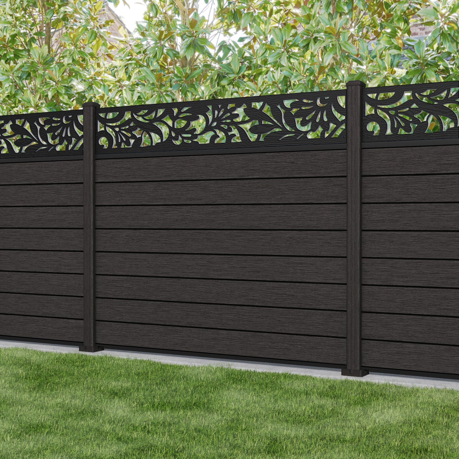 Fusion Heritage Fence Panel - Dark Oak - with our composite posts