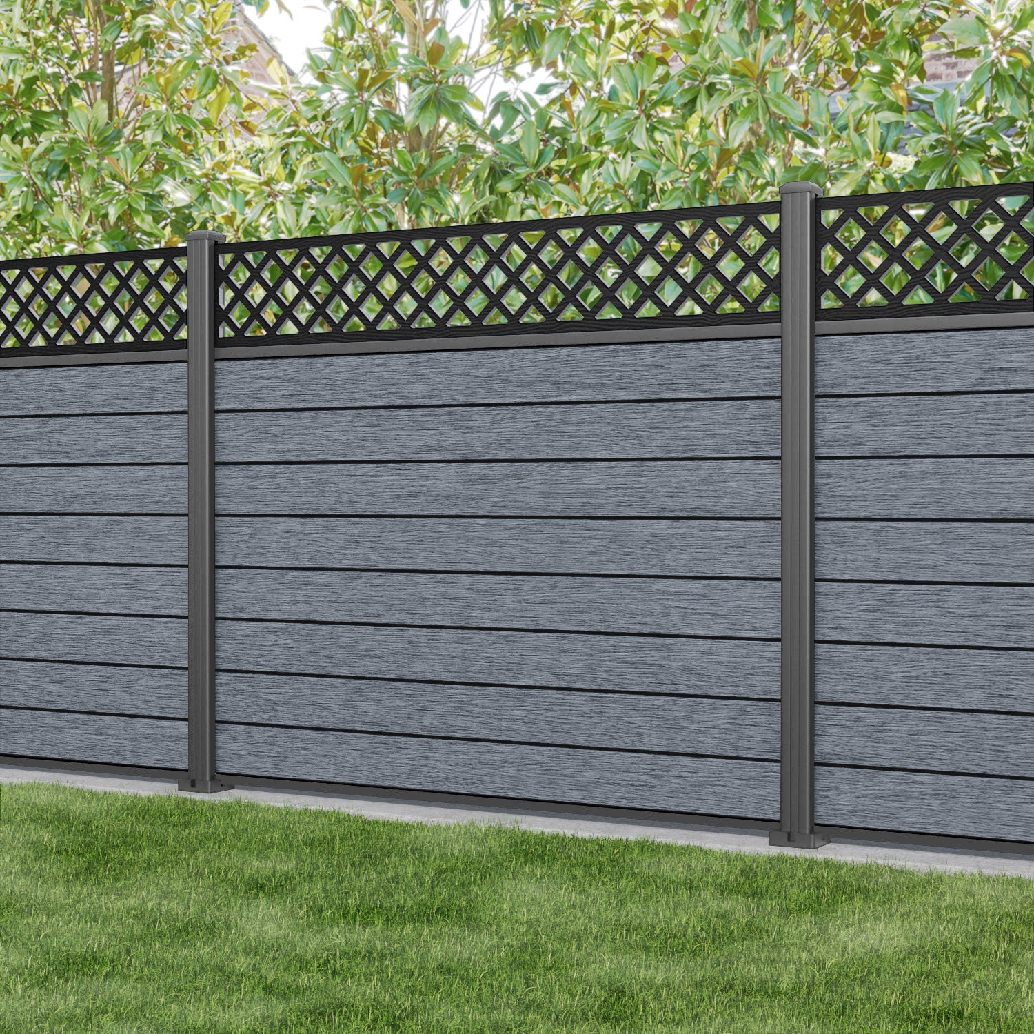 Fusion Hive Fence Panel - Anthracite - with our aluminium posts