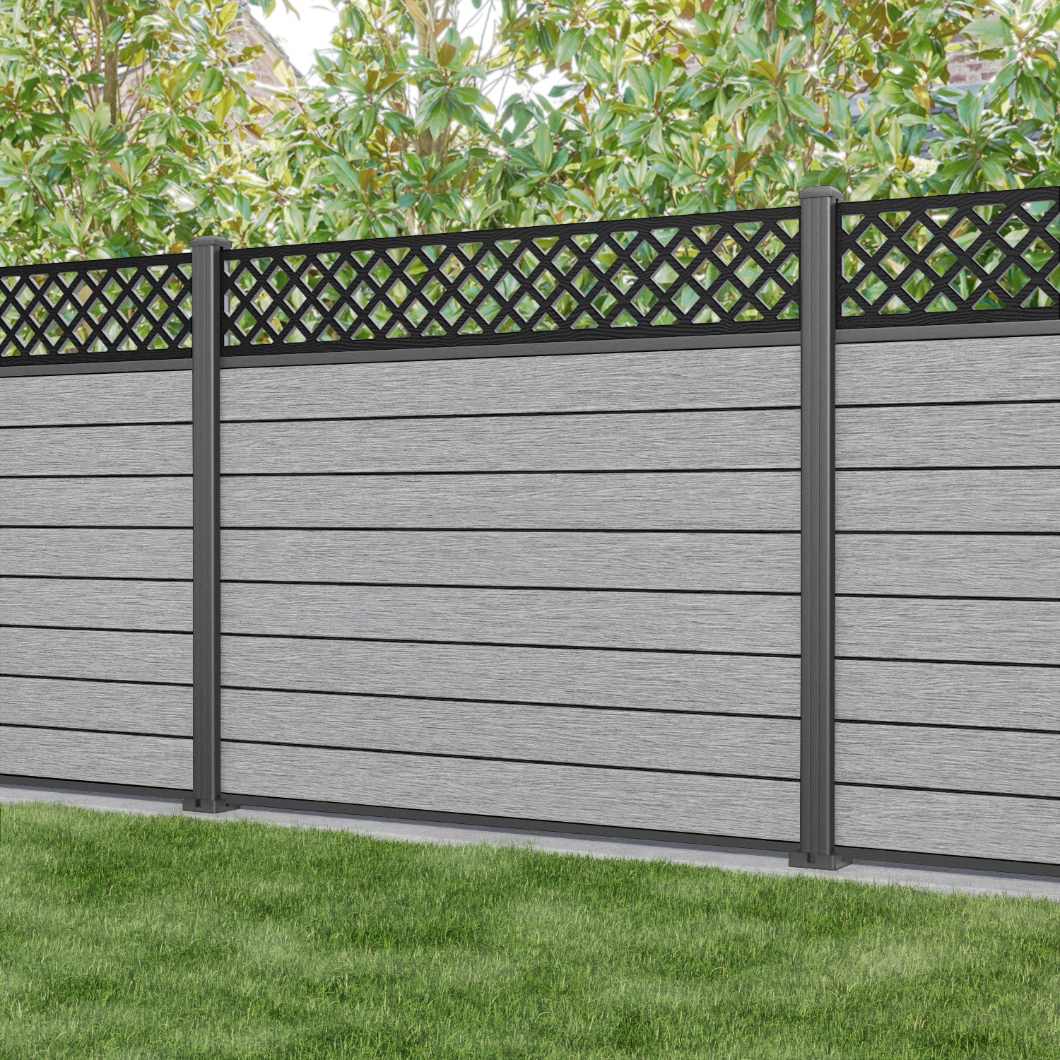 Fusion Hive Fence Panel - Light Grey - with our aluminium posts