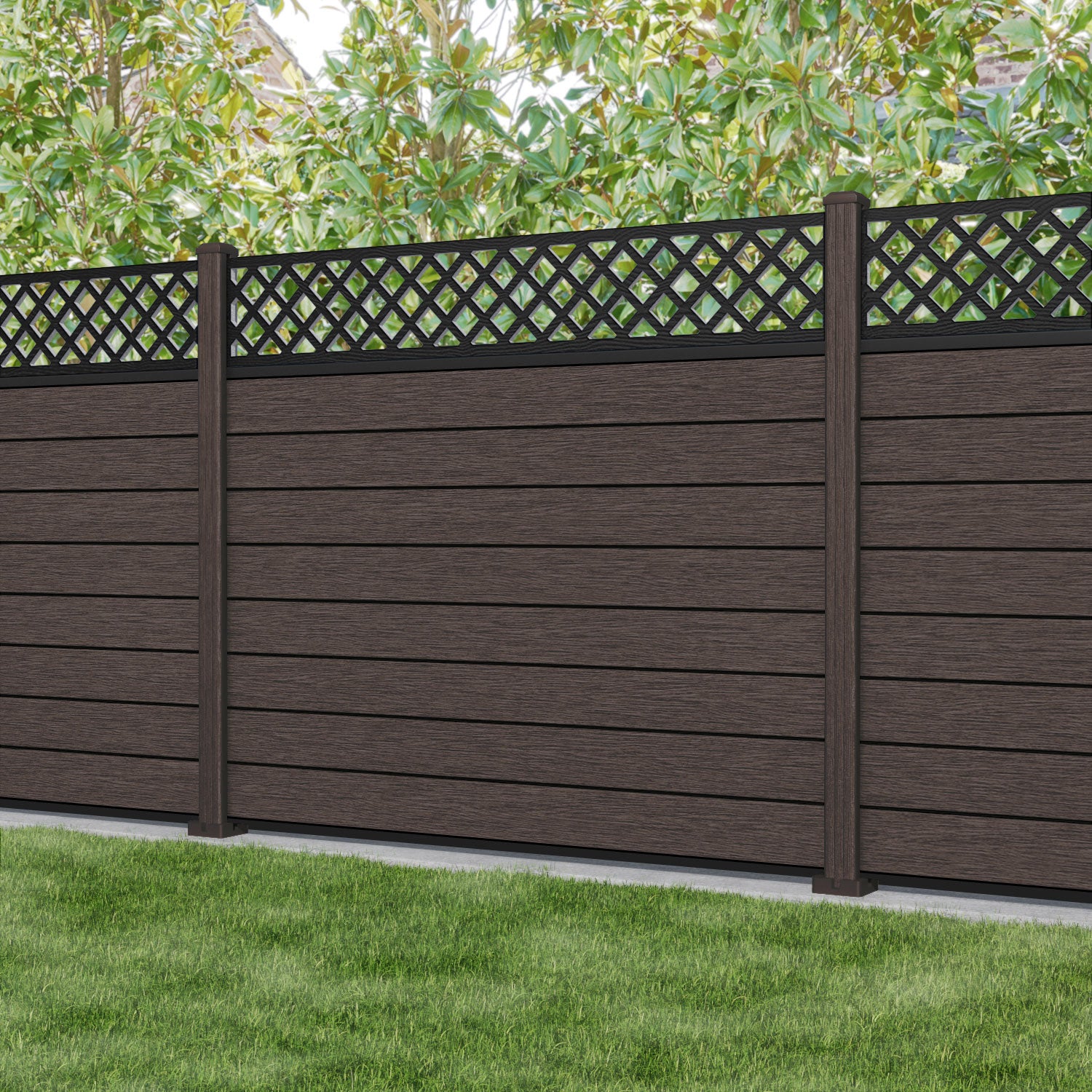 Fusion Hive Fence Panel - Mid Brown - with our composite posts