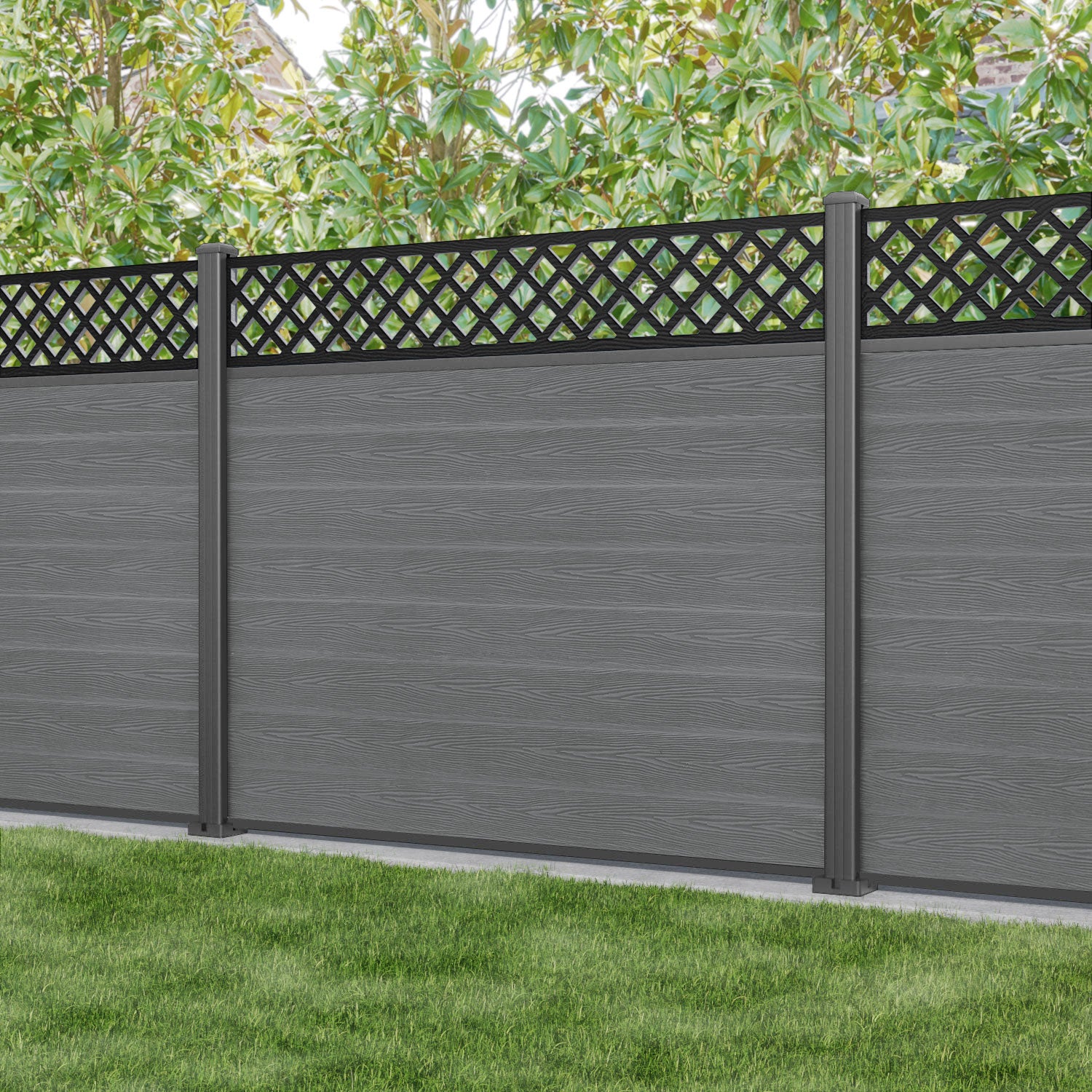 Classic Hive Fence Panel - Mid Grey - with our aluminium posts