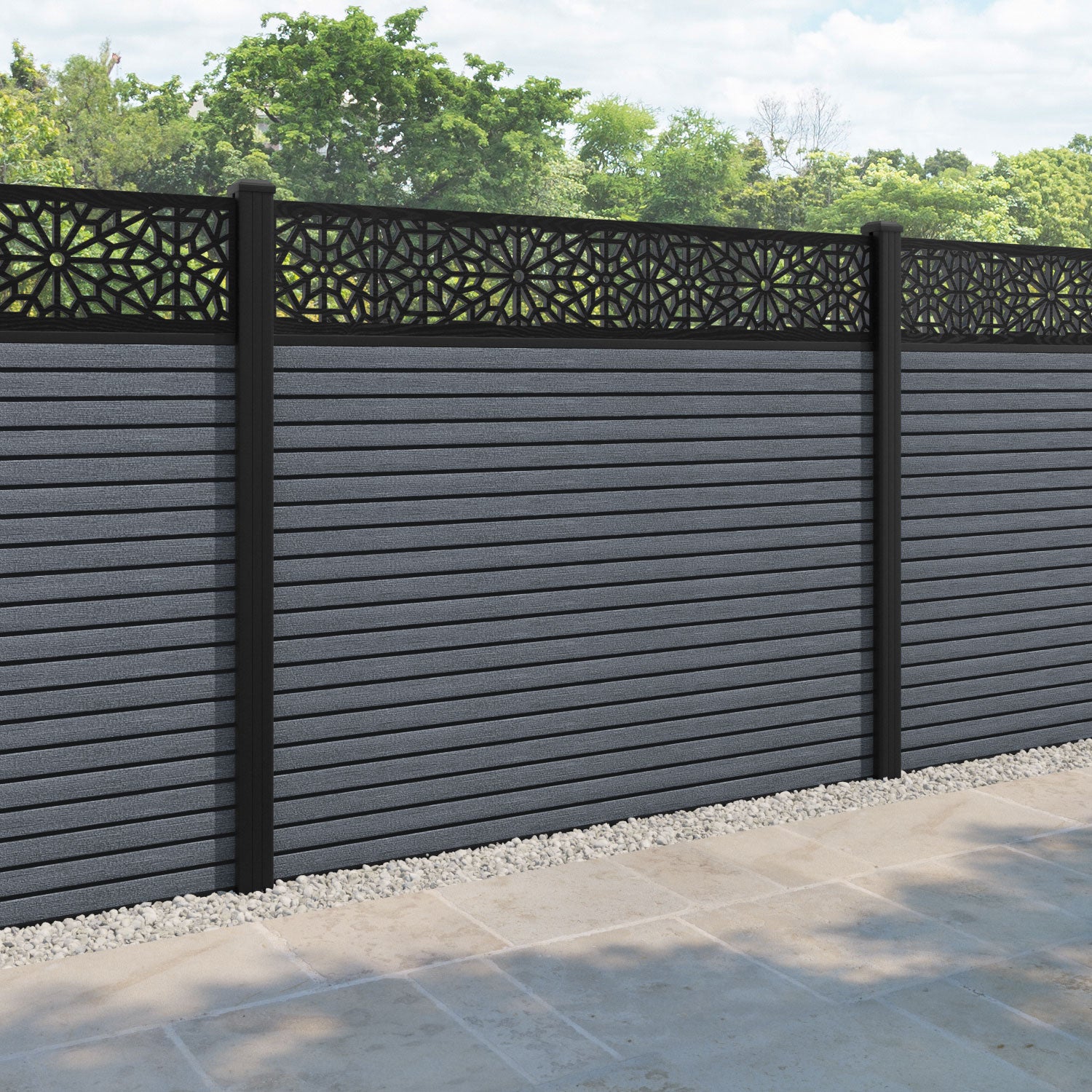 Hudson Alnara Fence Panel - Anthracite - with our aluminium posts