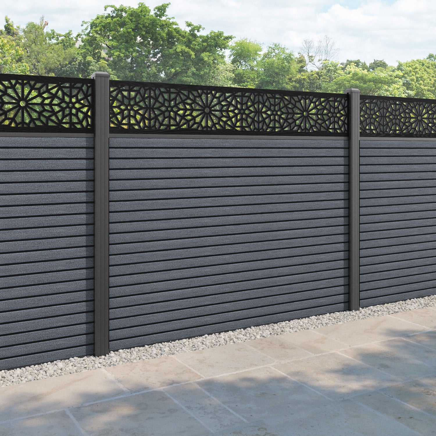 Hudson Alnara Fence Panel - Anthracite - with our aluminium posts
