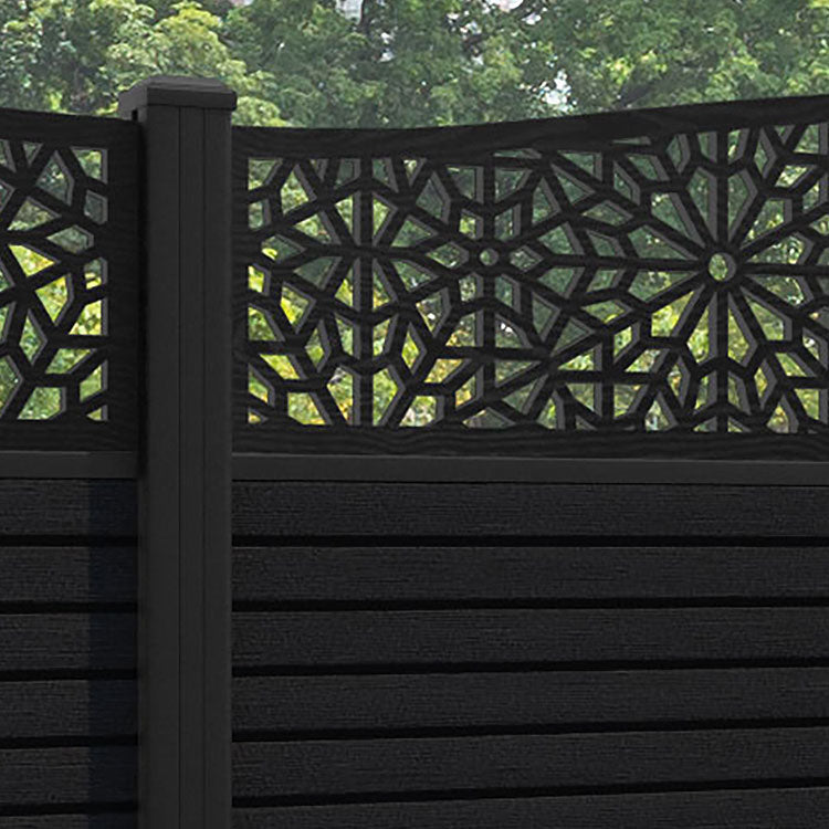 Hudson Alnara Curved Top Fence Panel - Black - with our aluminium posts